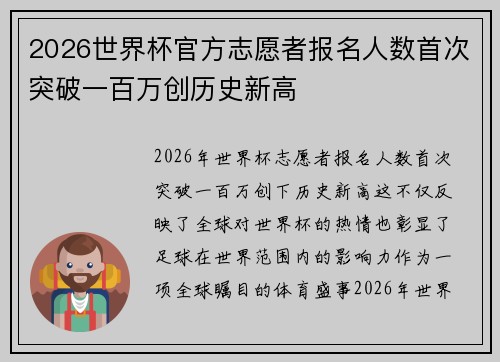 2026世界杯官方志愿者报名人数首次突破一百万创历史新高